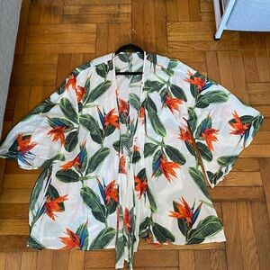 Forever 21 Tropical Floral Kimono Cover Up White Green Orange Size S